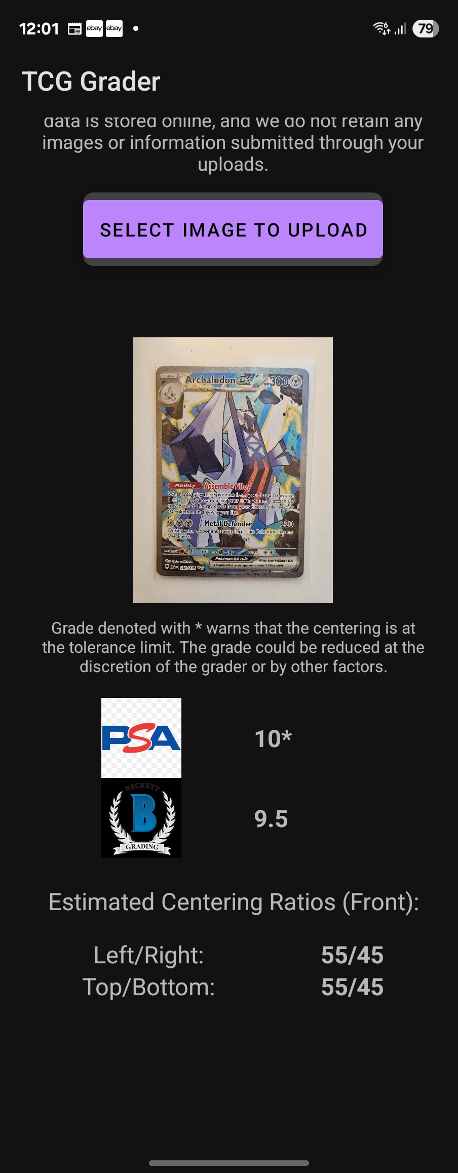 TCG Grader App Output